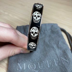 Alexander McQueen Black enamel skull bracelet bangle